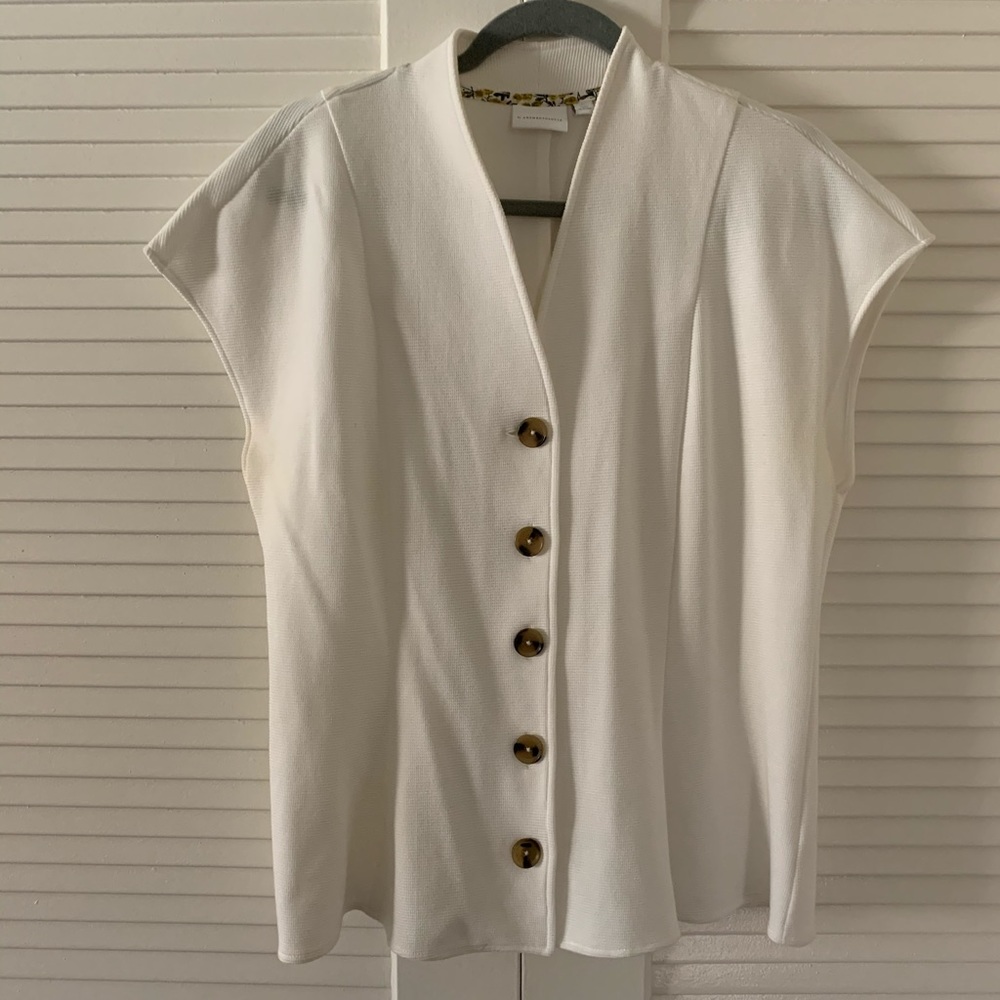 Anthropologie White Short Sleeve Cardigan Blouse